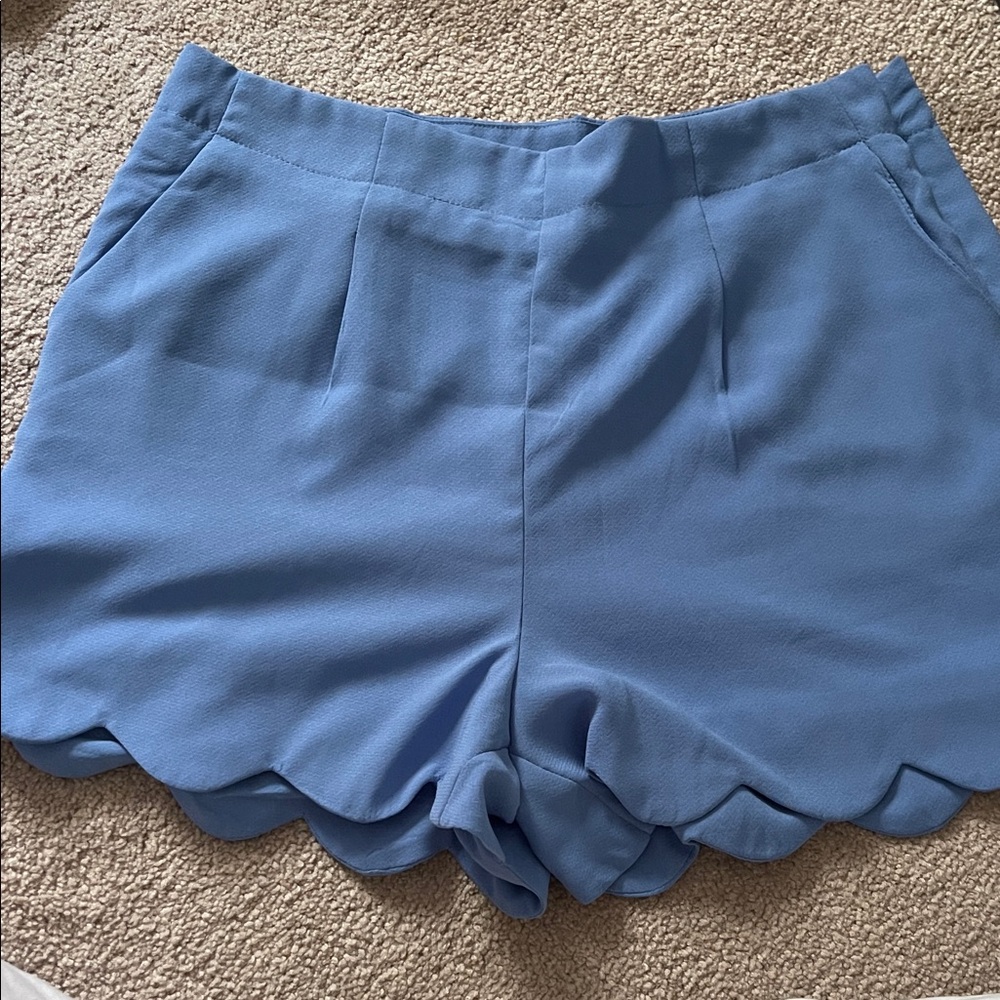 Mittoshop High Waist Blue Scalloped Shorts